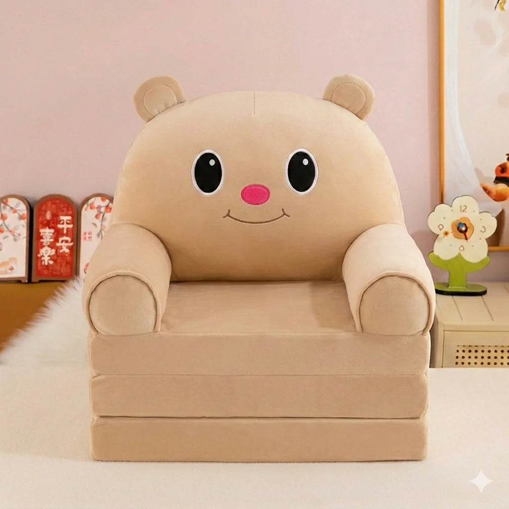 Children's folding sofa plush beige