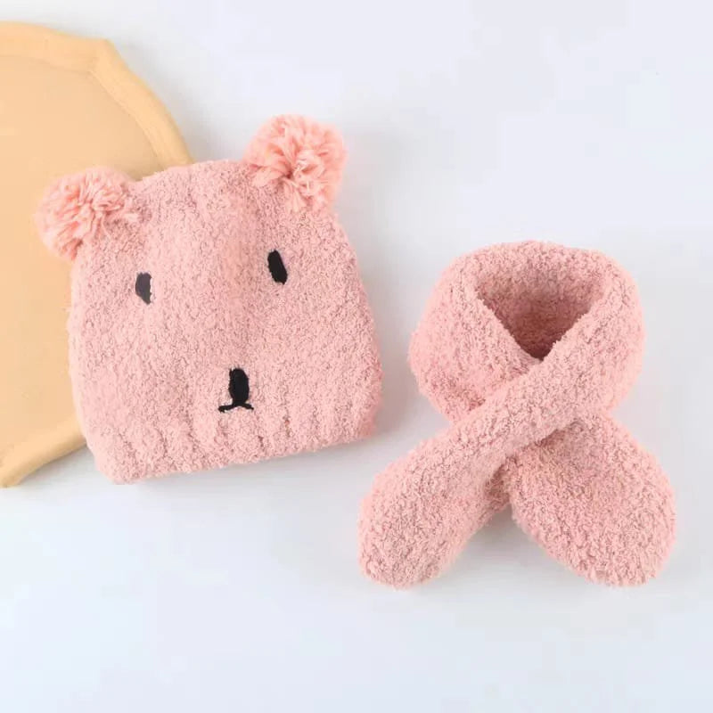 Baby Hat With Scarf pink