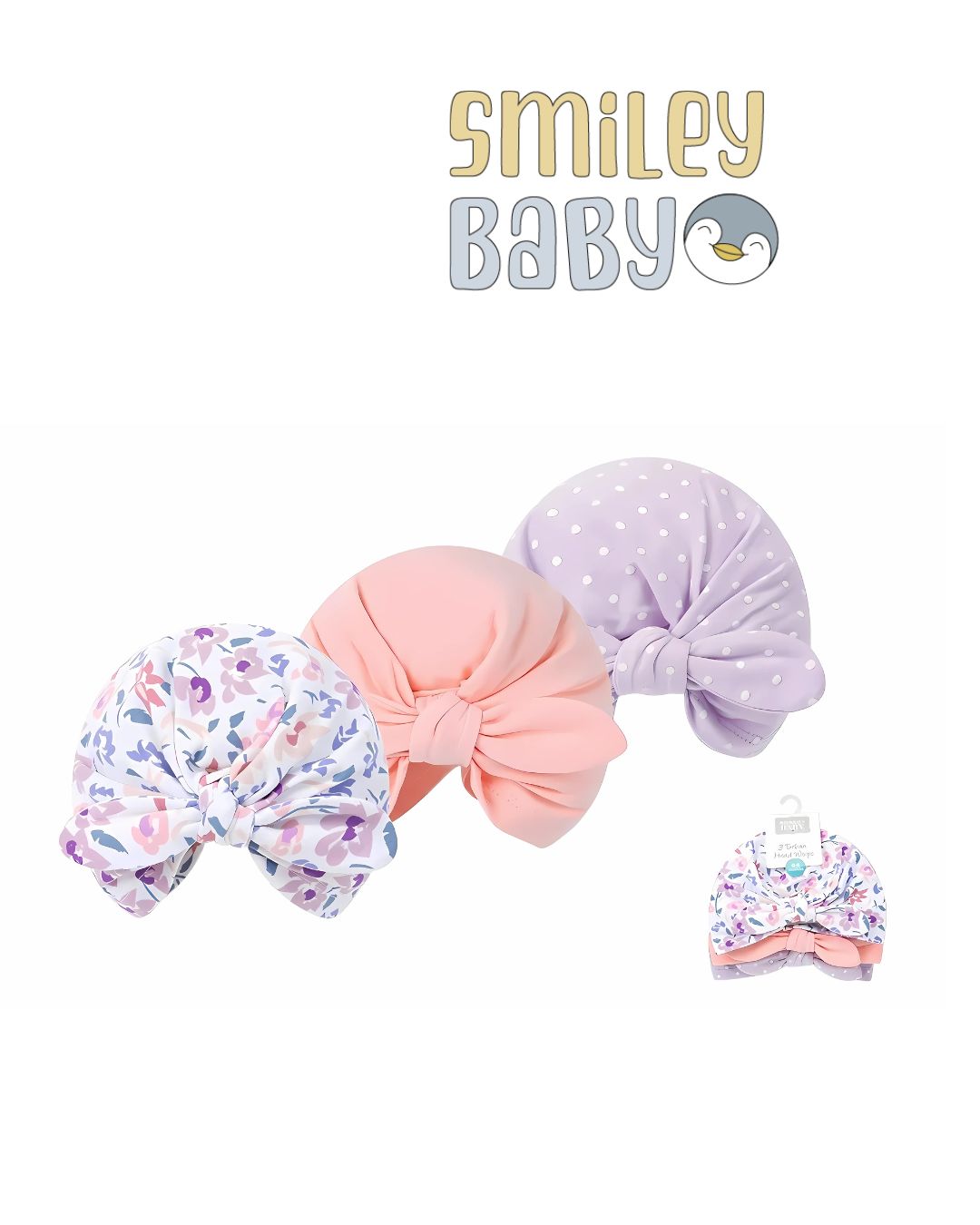 3-Pack Printed Turban Caps PURPLE COLOR