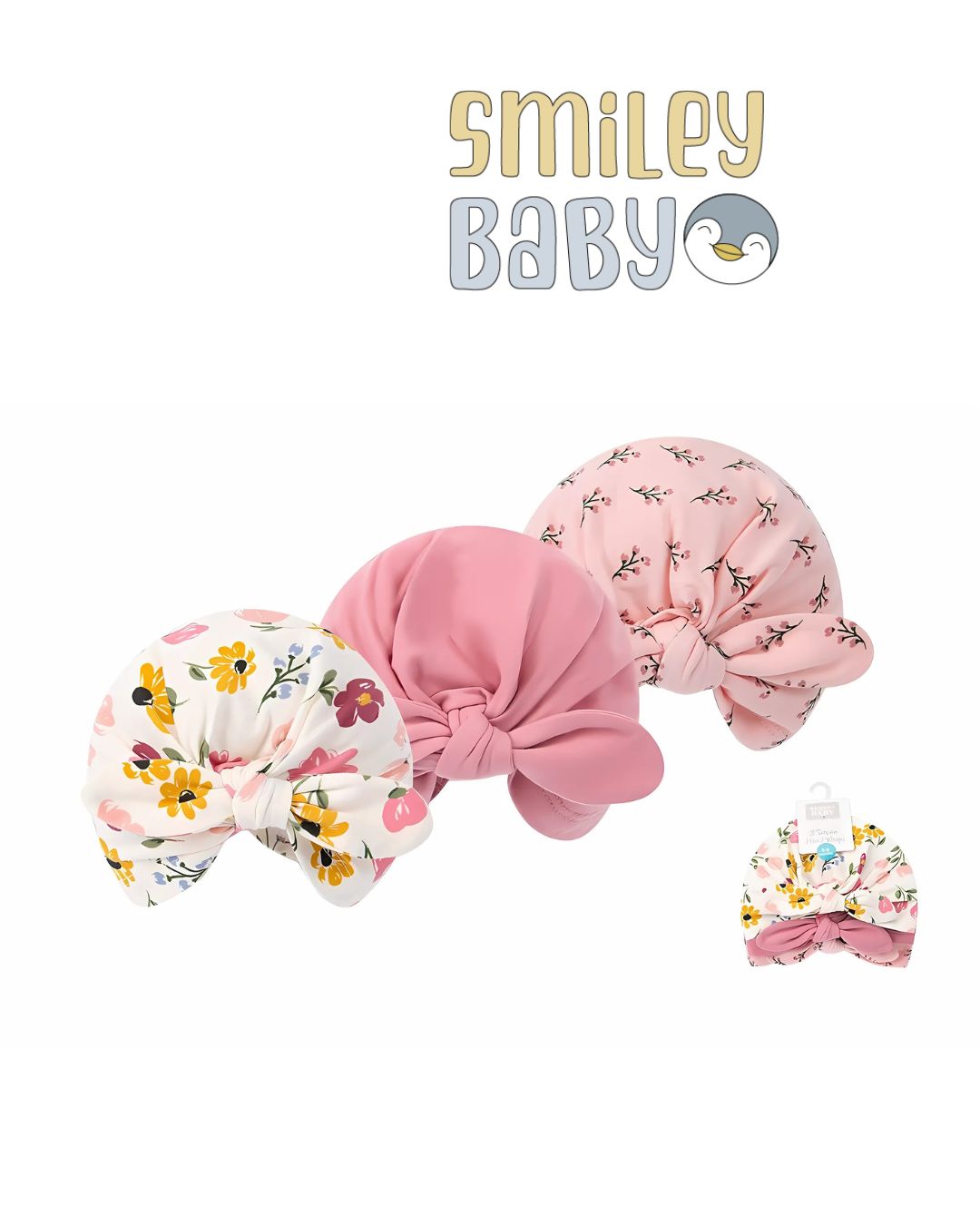 3-Pack Printed Turban Caps PINK COLOR