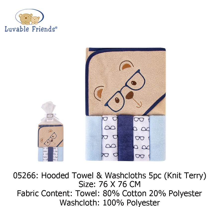 Hooded Towel with Five Washcloths bear