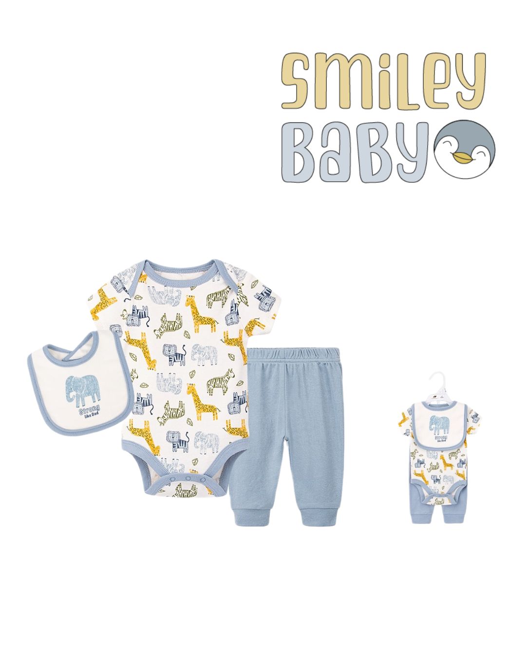 Bebe Favour Baby Bodysuit & un Footed Pant SET 3PCS ELEPHANT