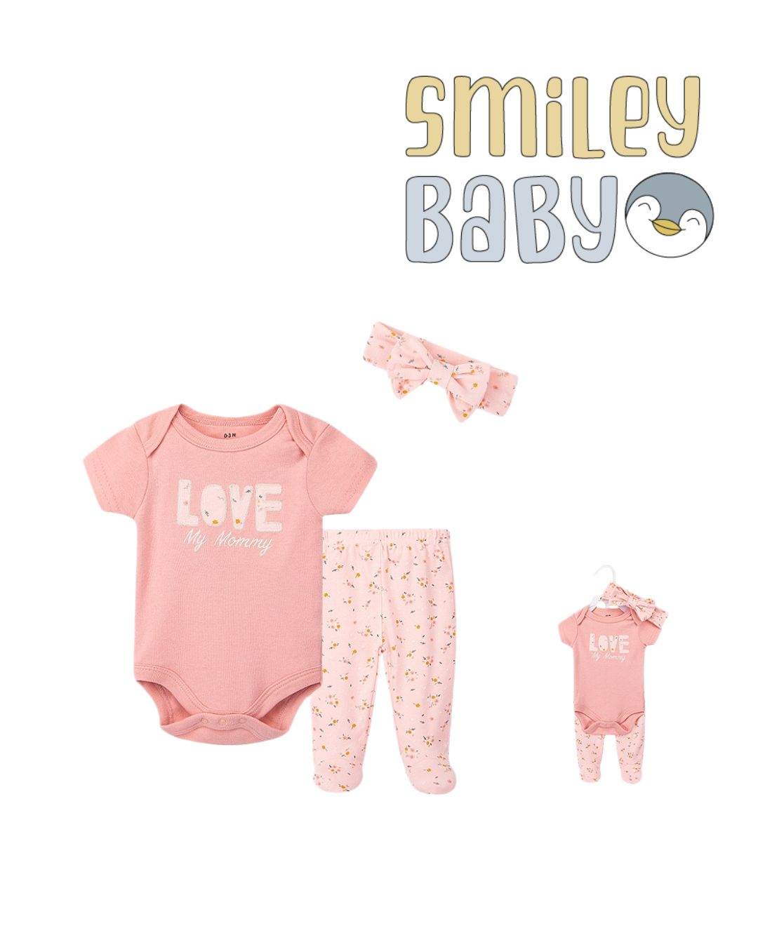 Bebe Favour Baby Bodysuit & Footed Pant SET 3PCS LOVE