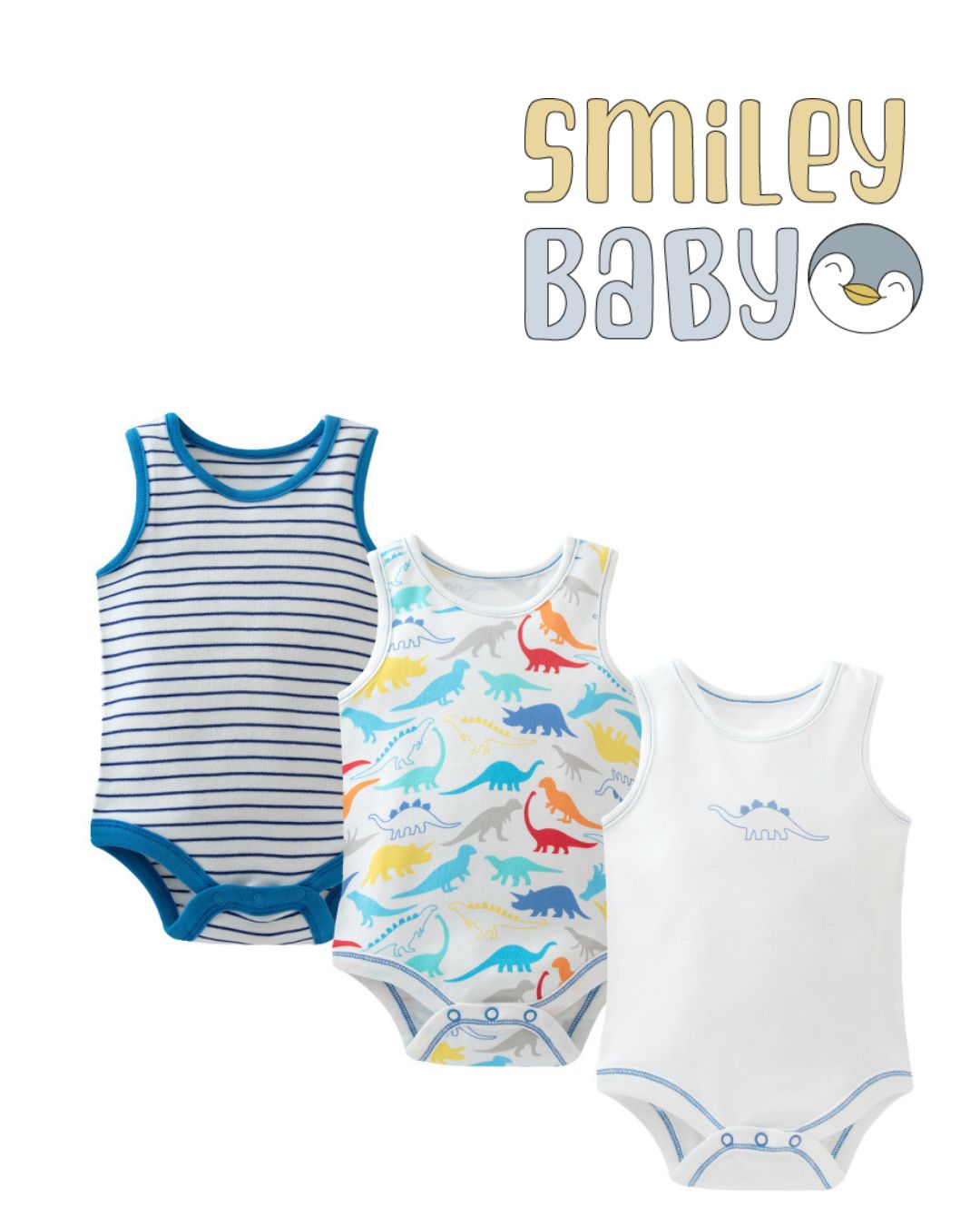 Baby Sleeveless Bodysuits WHITE DINOSAUR