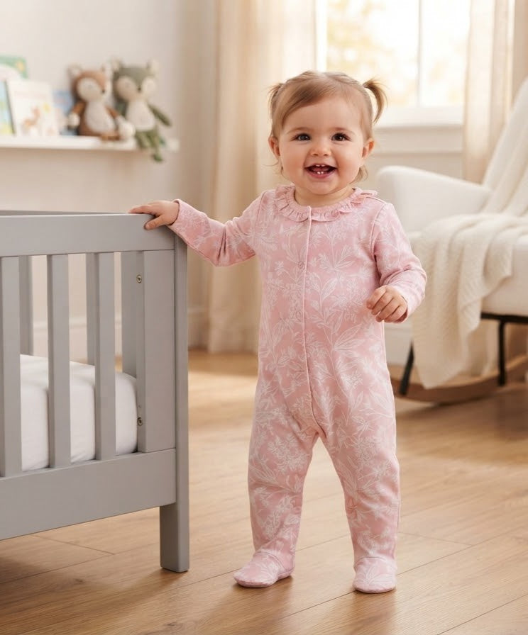 overall coton pink flowers white