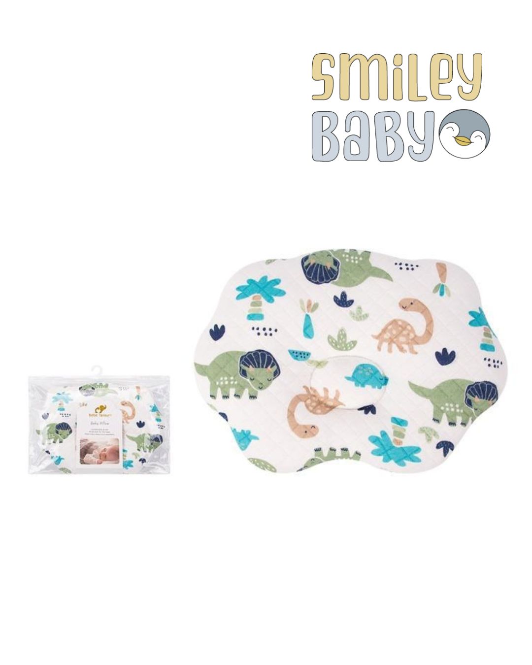 Baby Quilted Pillow WHITE DINOSAUR