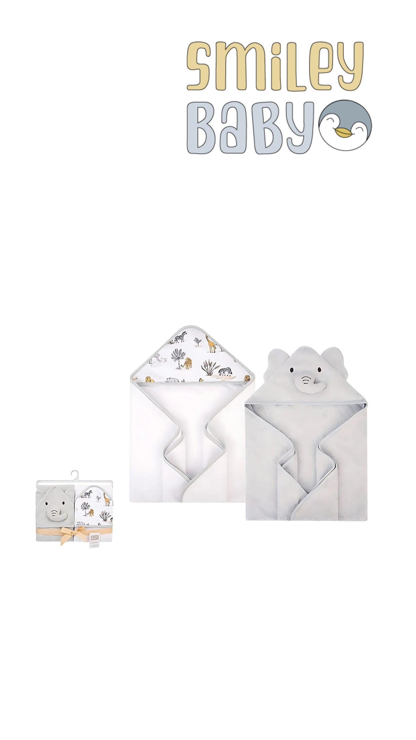 hooded towel 2pcs Grey Elephnat