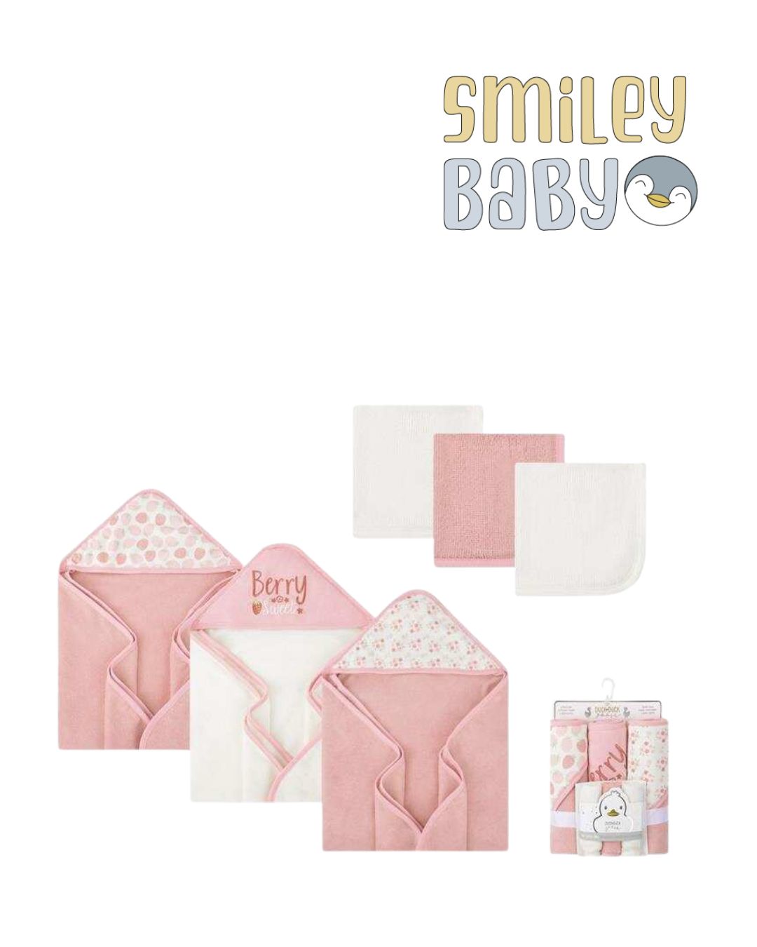 Baby Hooded Towel SET 6PCS PINK BERRY