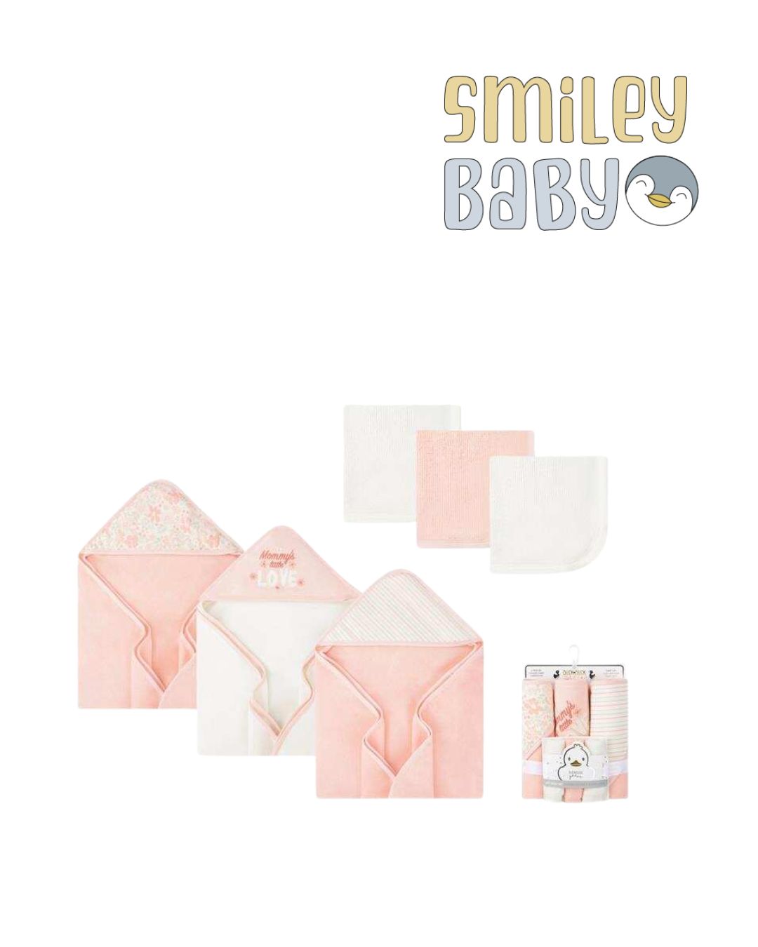 Baby Hooded Towel SET 6PCS PINK LOVE