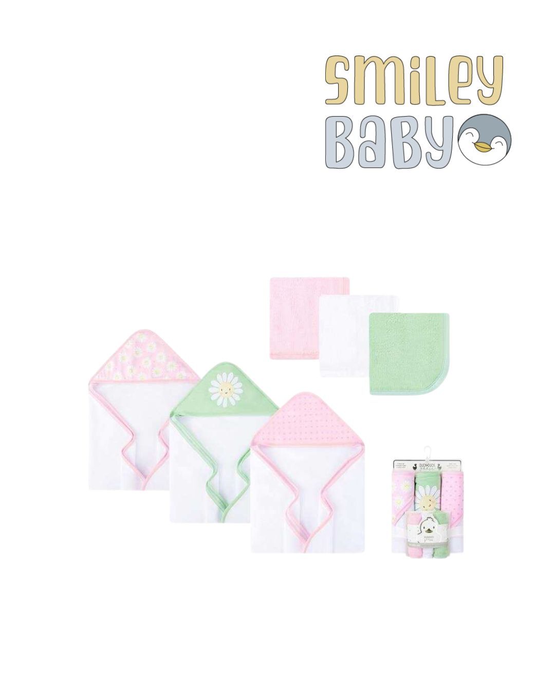 Baby Hooded Towel SET 6PCS GREEN FLOWERS