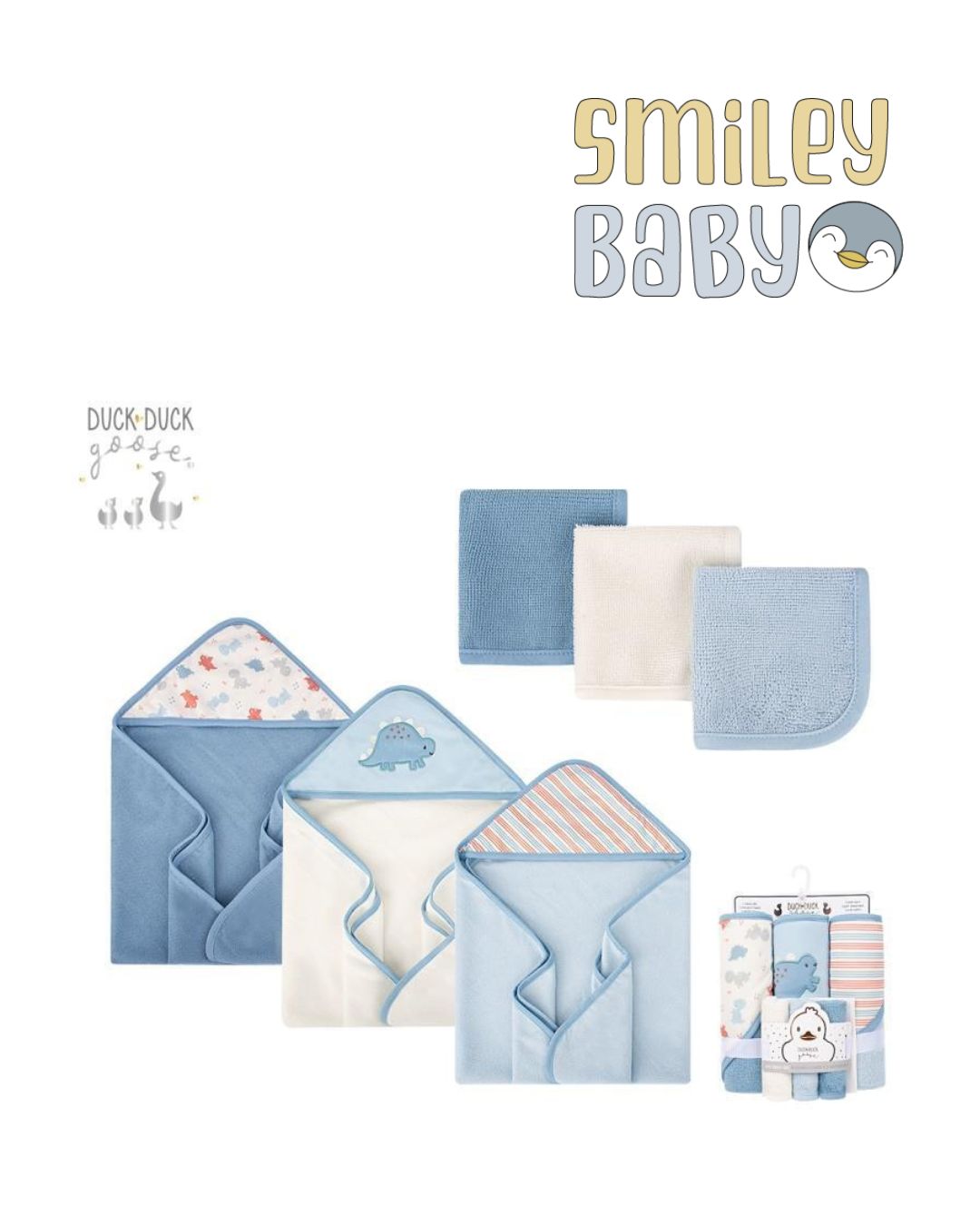Baby Hooded Towel SET 6PCS BLUE DDINOSAUR