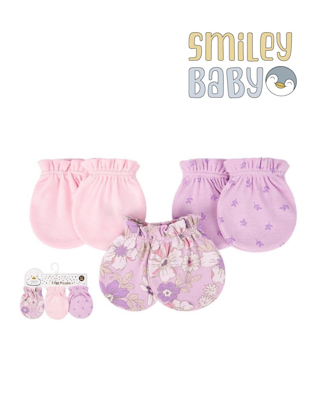 Scratch Mittens Set 3PC URPLE FLOWERS