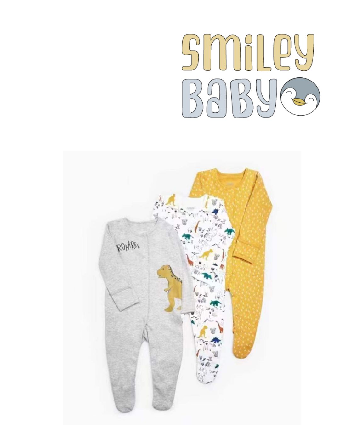 Baby Cotton Pajamas Set 3 Pcs YELLOW DINOSAUR