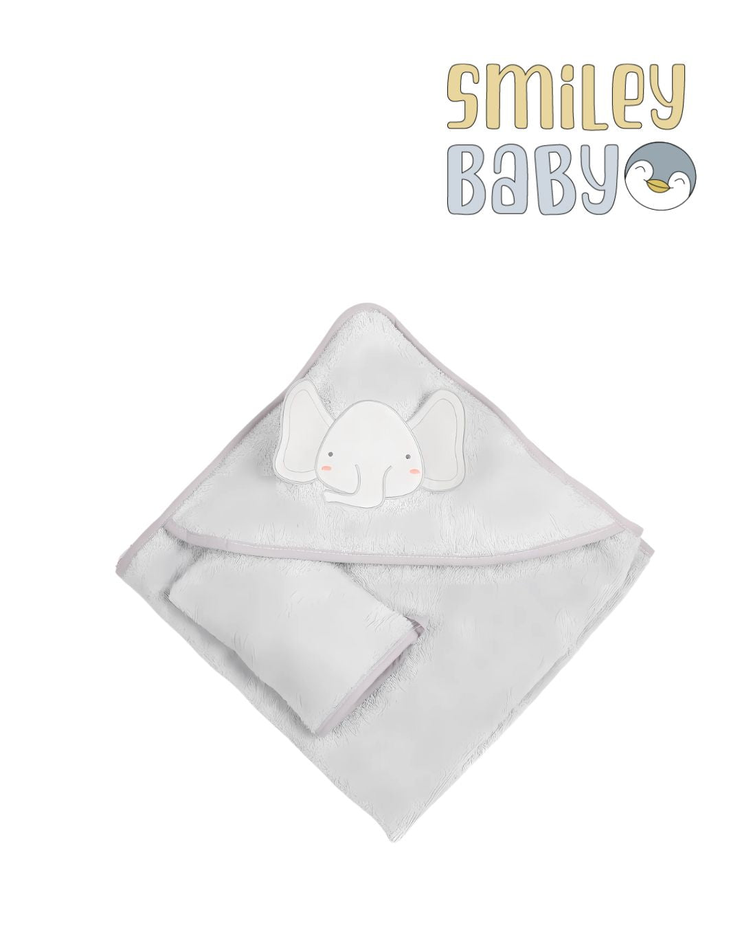 Baby Hooded Towel with loofah GREY ELEPHANT