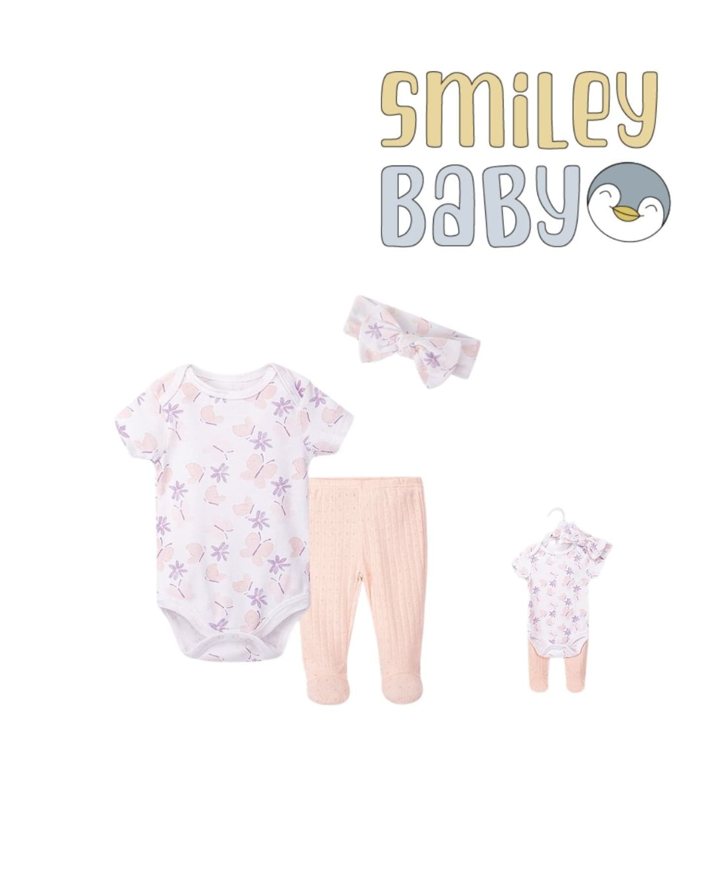 Bebe Favour Baby Bodysuit & Footed Pant SET 3Pcs flowers