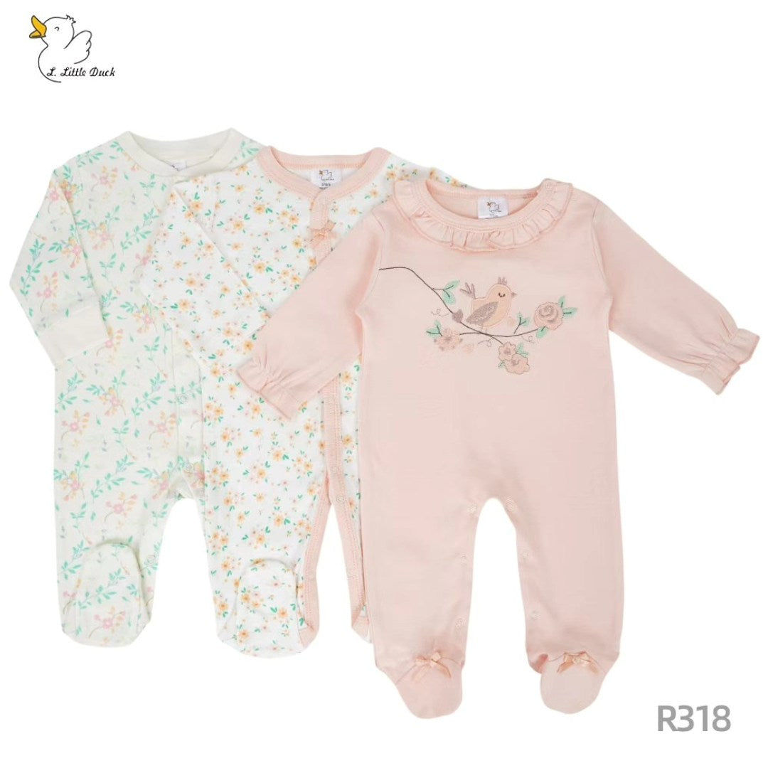 overall coton set pink bird