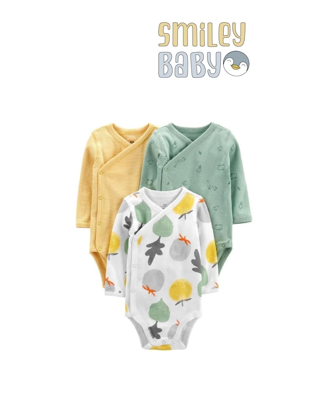 3-Pack Long-Sleeve Side-Snap Bodysuits YELLOW