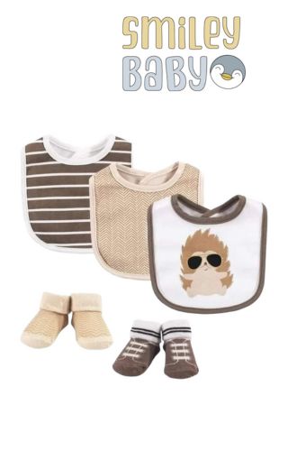 baby Boy Bibs and Socks 5 Pcs Set BEIGE URCHIN