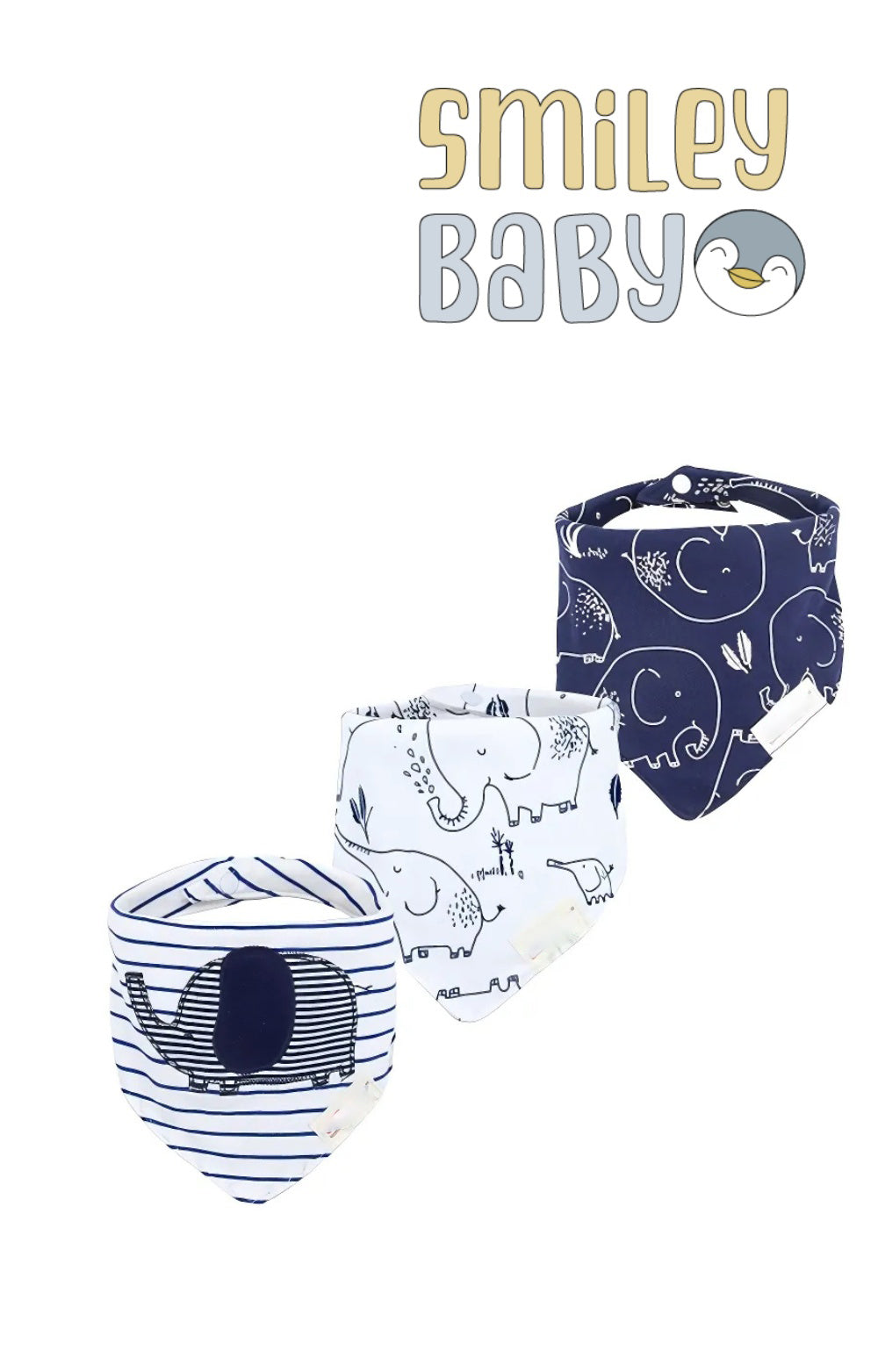 Mom's Care Bibs 3pcs NAVY ELEPHANT