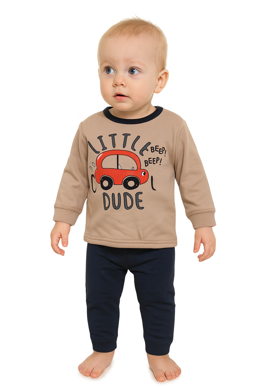 winter pyjama fleece inside little dude beige
