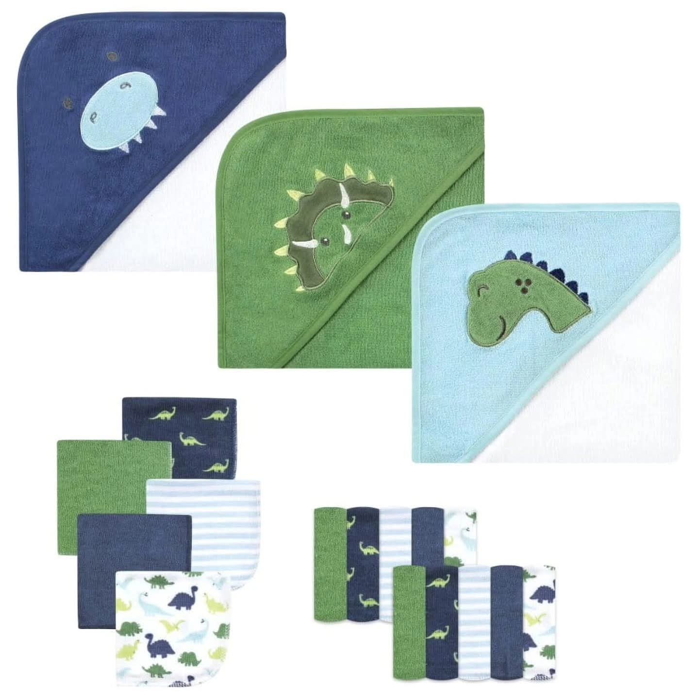 3 Hooded Towel with 15 washcloth dinasour