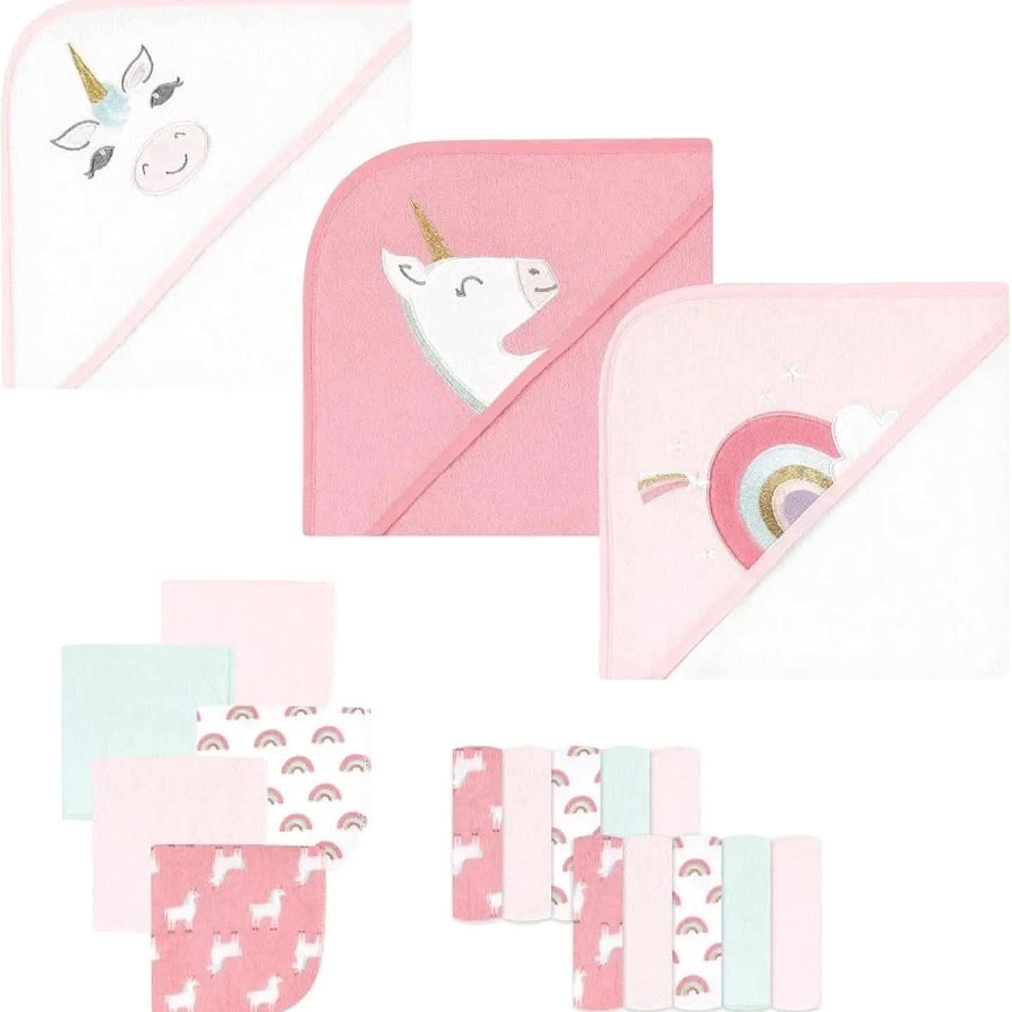 Hooded Towel with 15 Washcloths unicorn