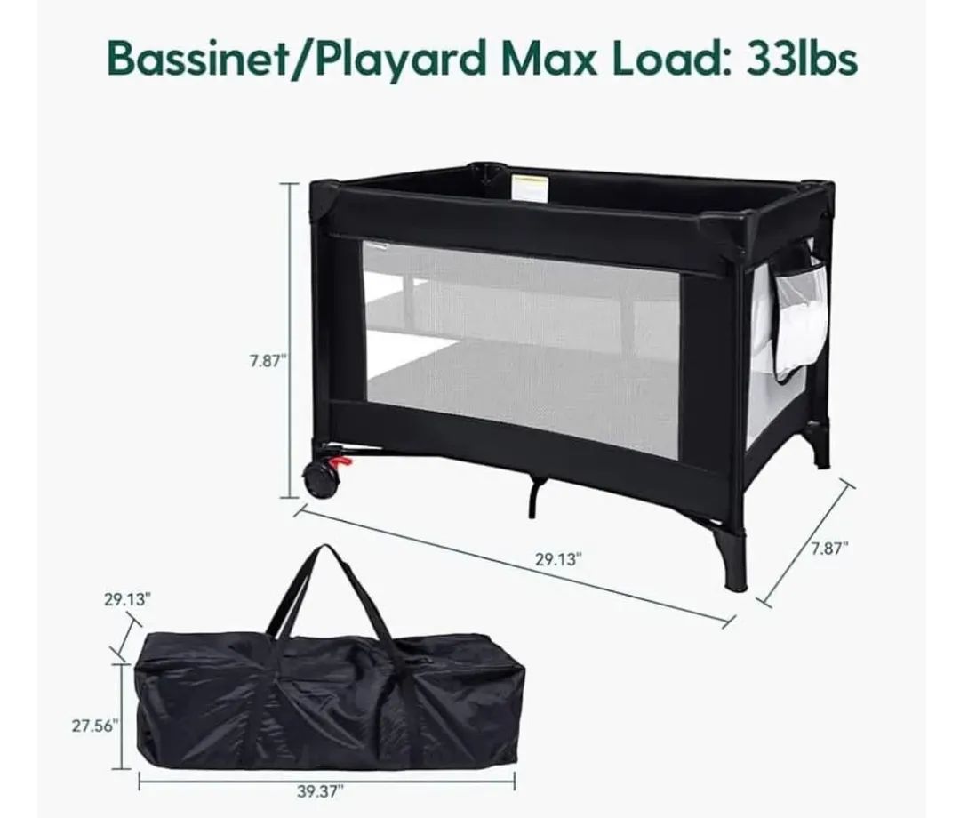 BABELIO Pack and Play Portable Playard with Mattress and Carry Bag