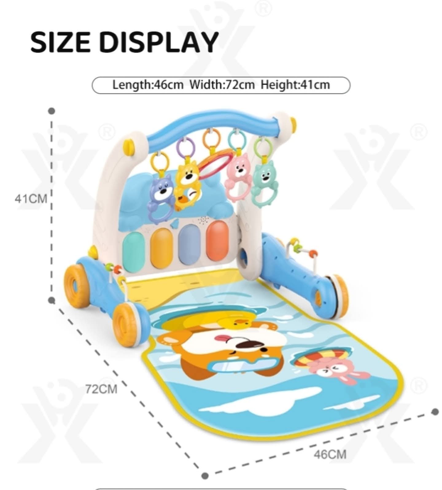 2 in 1 play mat and walker blue