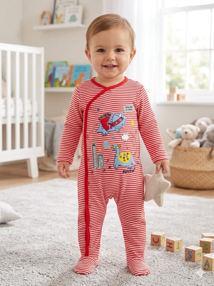 overall coton red dinosaurs