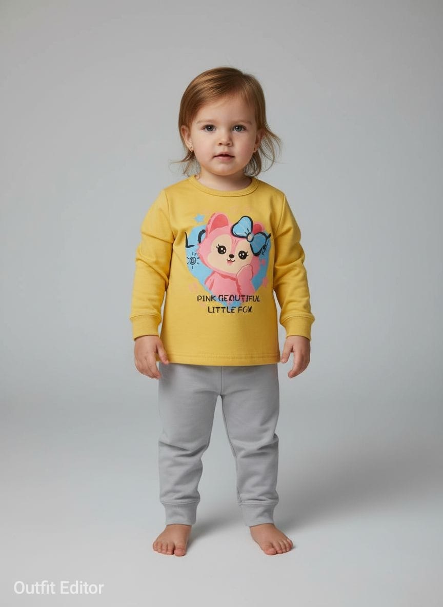 winter pyjama fleece inside little fox yellow