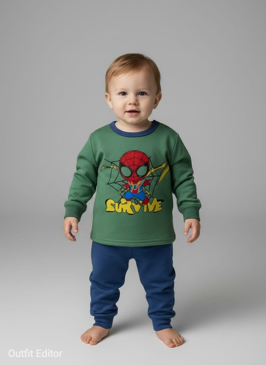 winter pyjama fleece inside little spider man green