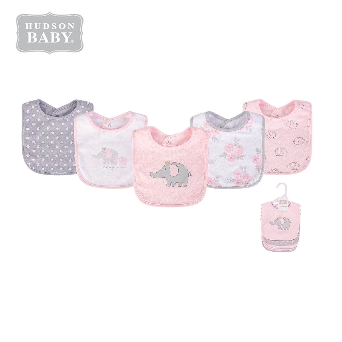 5 Bibs Cotton elephant pink