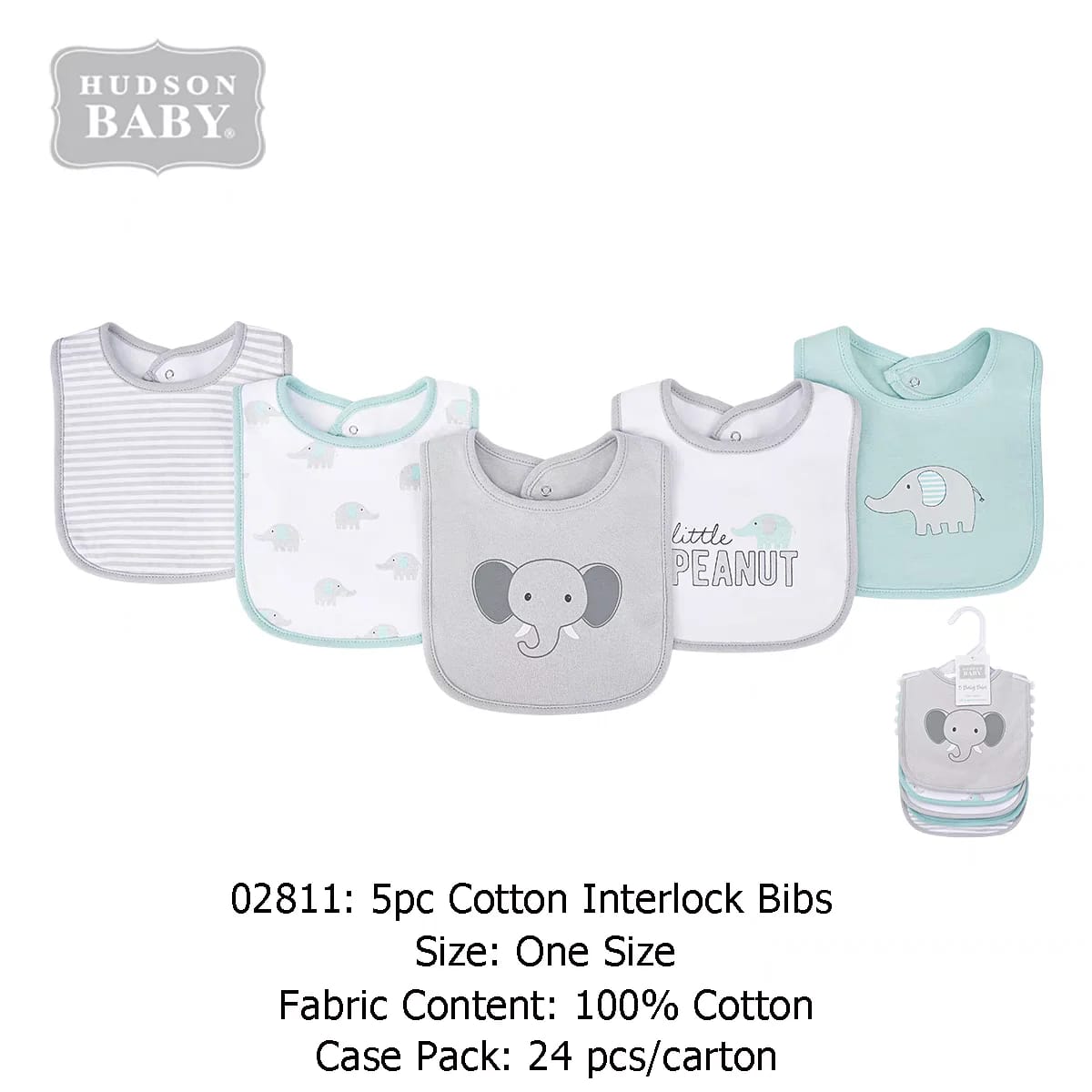 5 Bibs Cotton Pack elephant