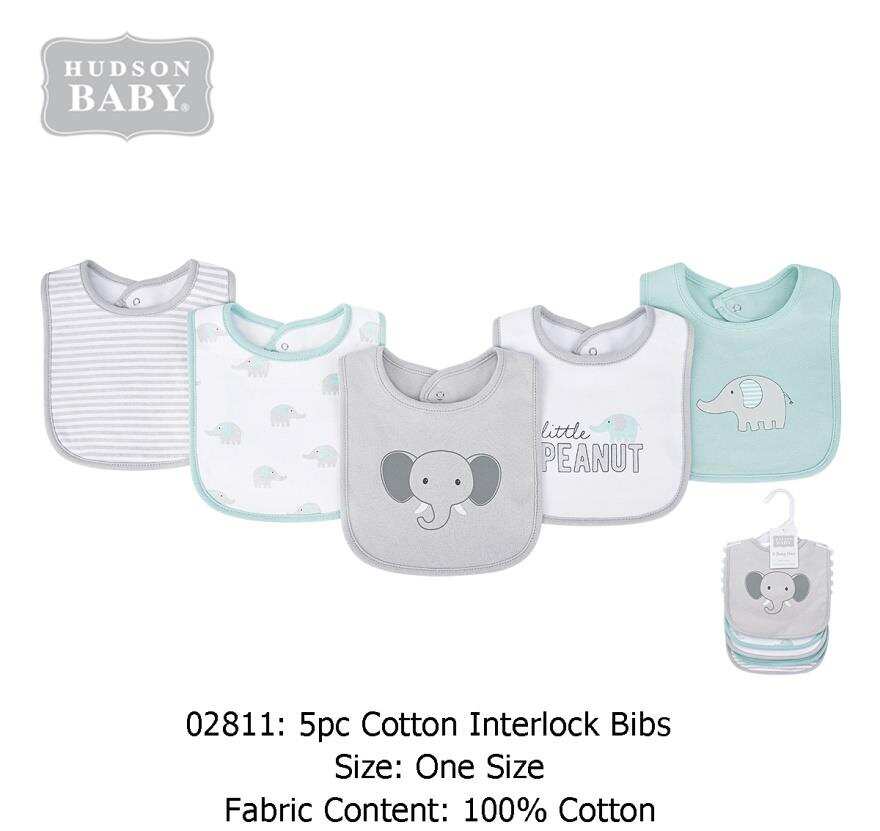 5 Bibs Cotton Pack elephant