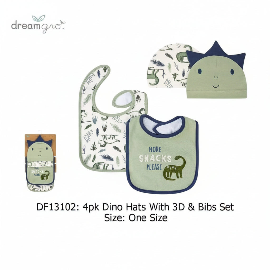 Bibs set dino green and hat