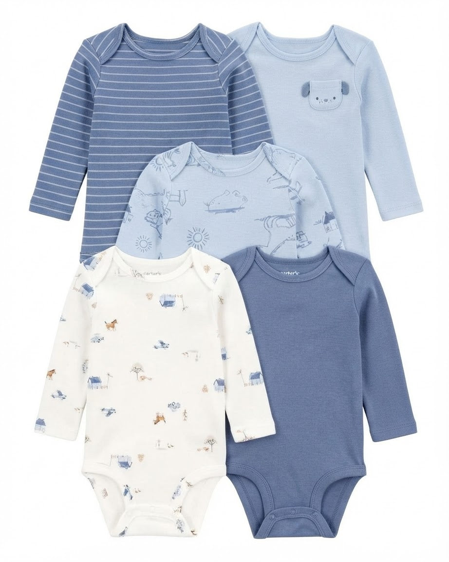 5 pcs long sleeve cotton dog blue