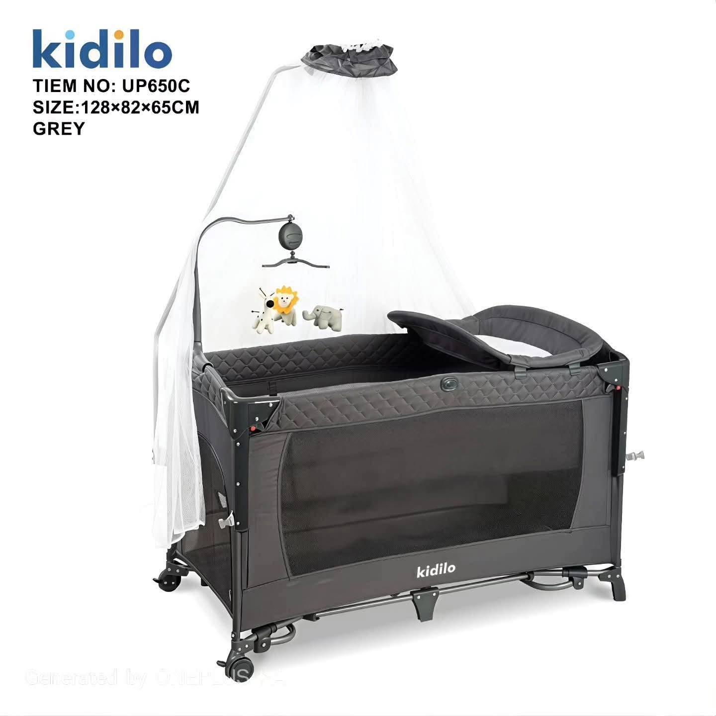 Foldable Metal Baby Bed KIDILO Gray Up650c