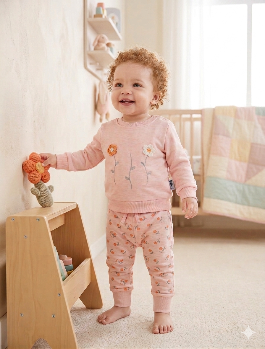 Girls coton set flowers Pink