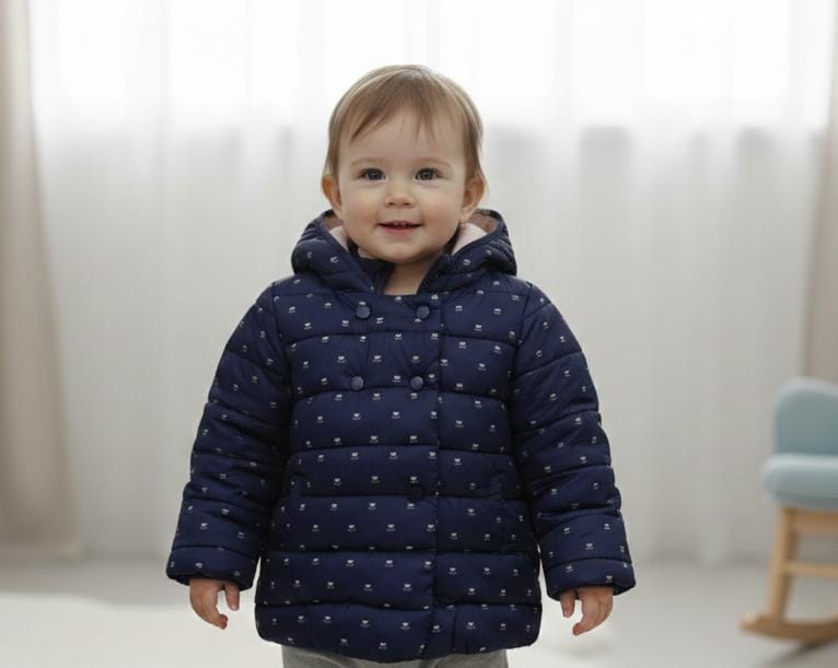 winter jacket navy dots