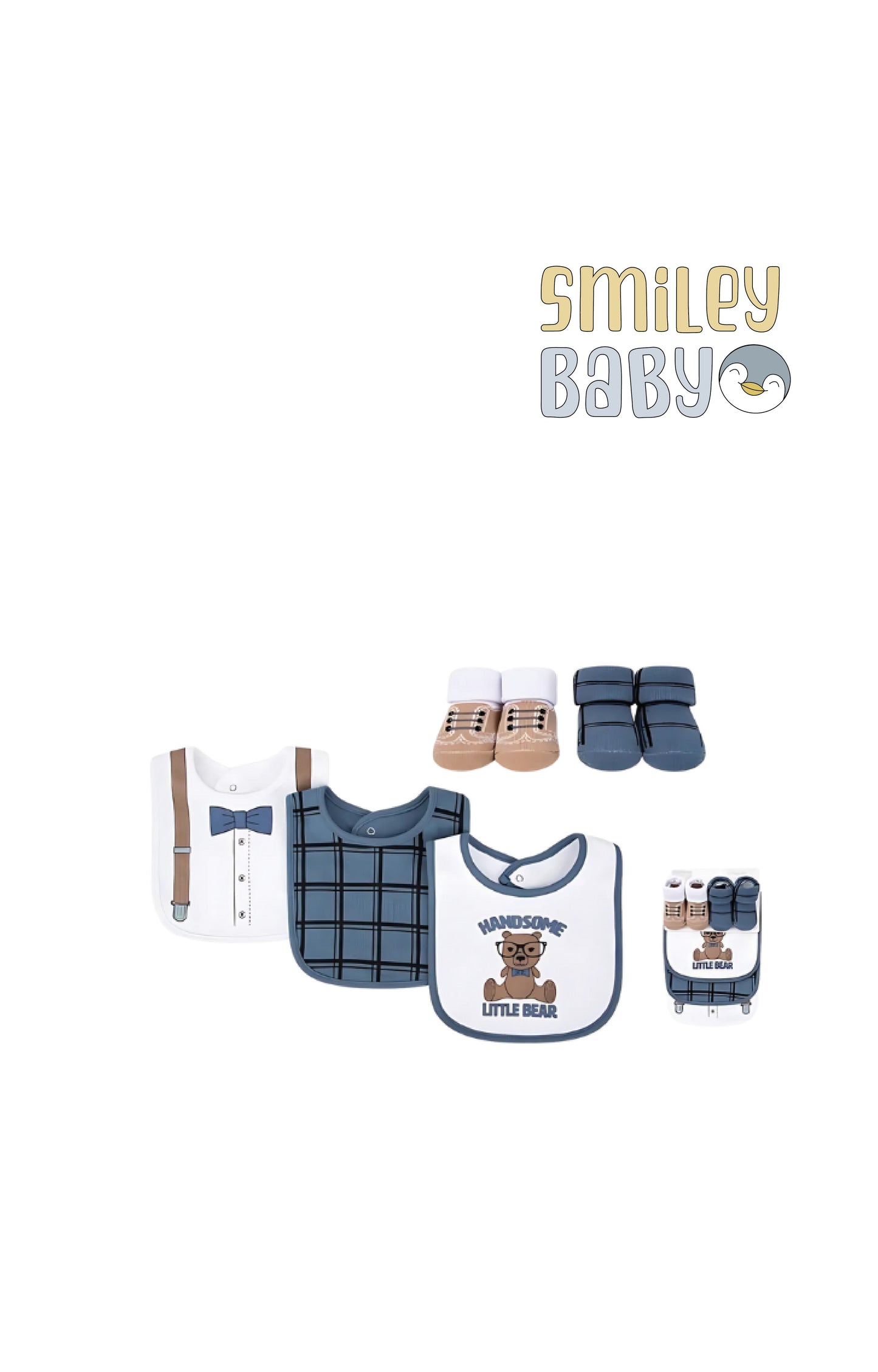 baby Boy Bibs and Socks 5 Pcs Set handsome little bear