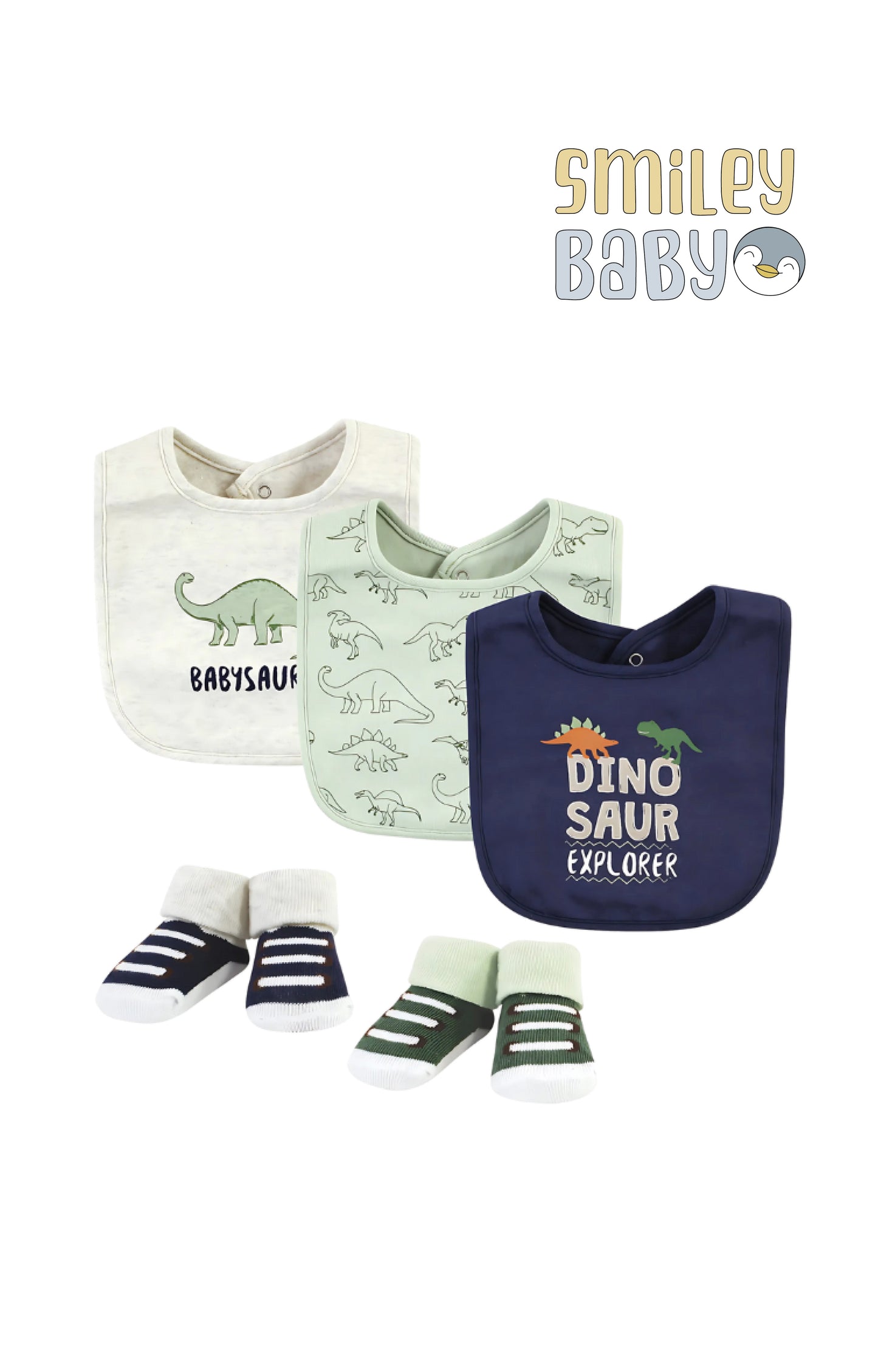 baby Boy Bibs and Socks 5 Pcs Set dinosaur