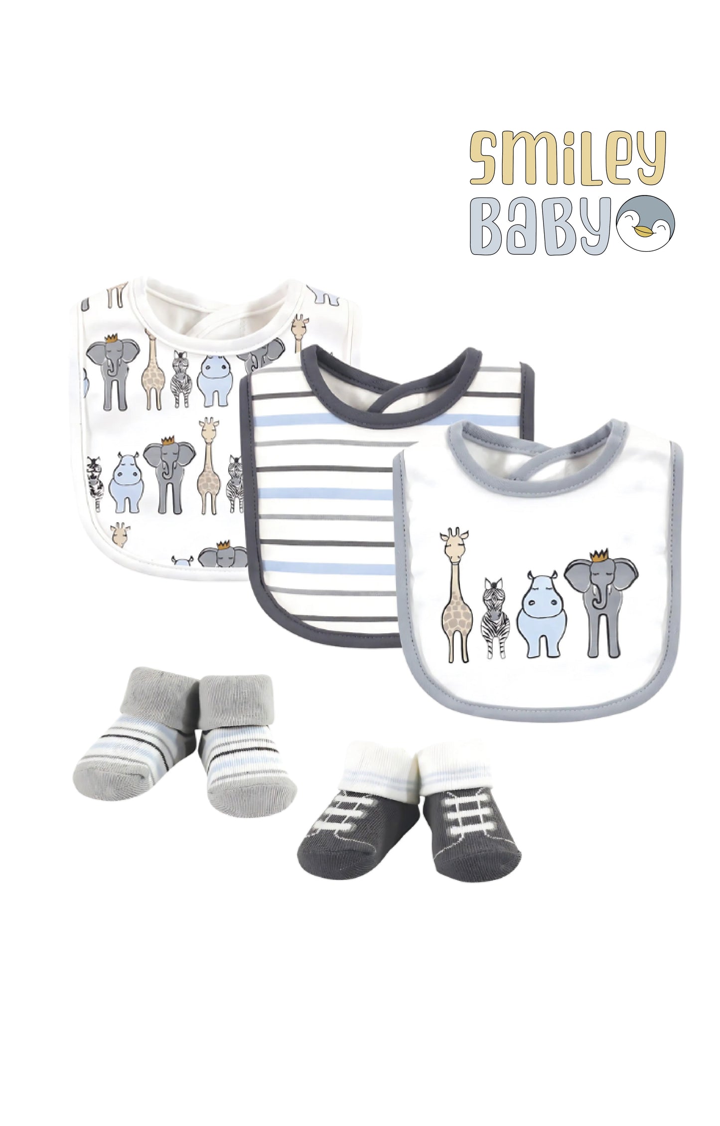 baby Boy Bibs and Socks 5 Pcs Set elephant