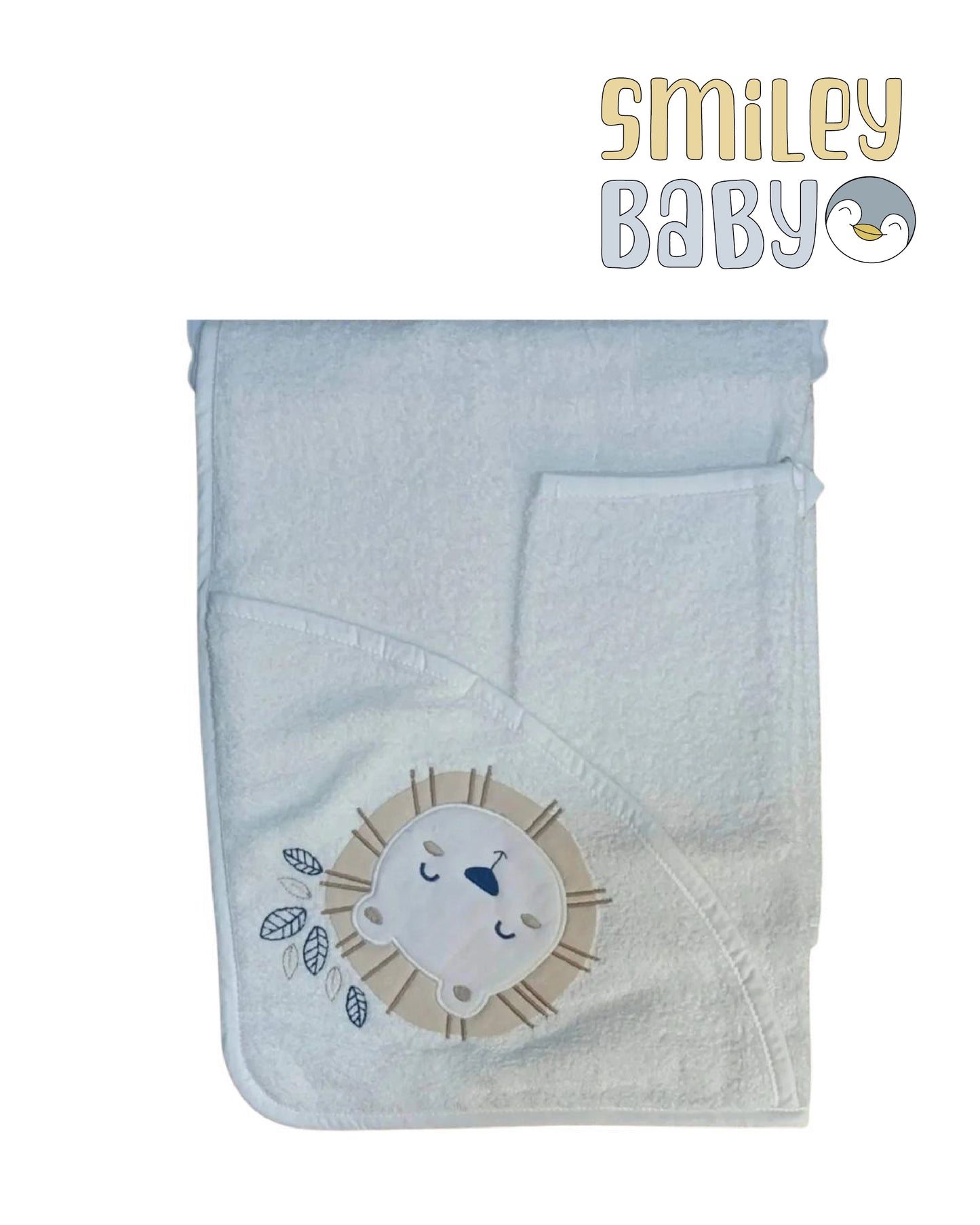 Baby Hooded Towel with loofah biege lion