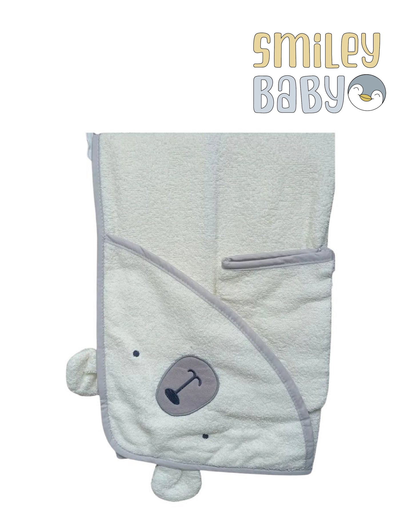 Baby Hooded Towel with loofa white bear 76x 76 Cm