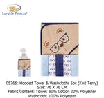Hooded Towel with Five Washcloths bear