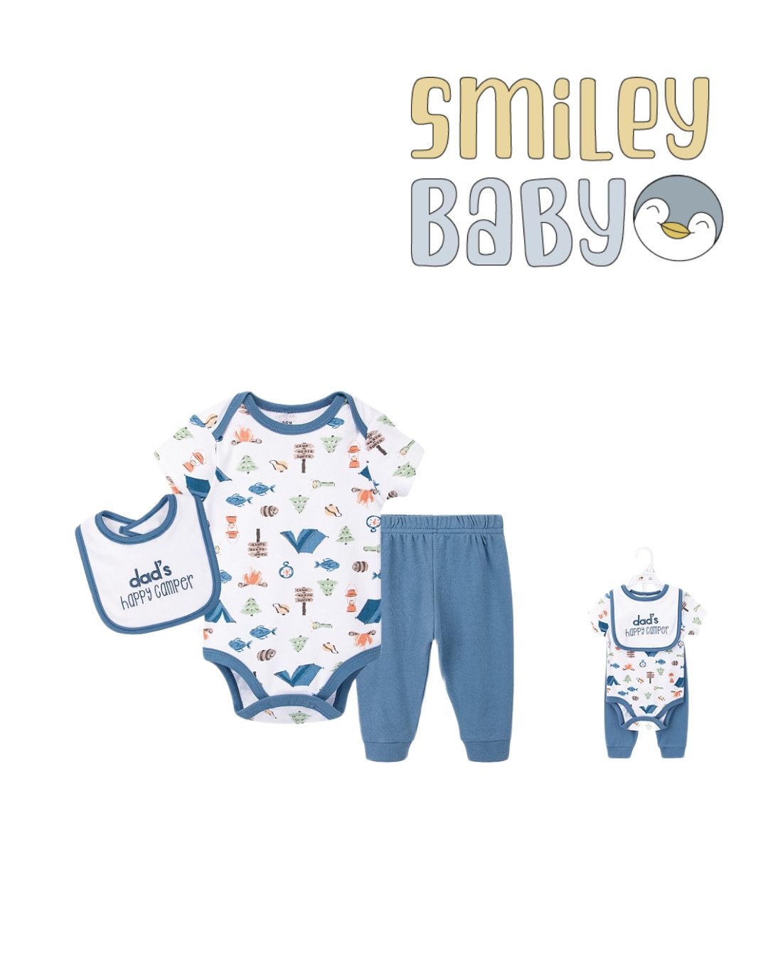 Bebe Favour Baby Bodysuit &  un Footed Pant SET 3PCS dad  HAPPY CAMPER