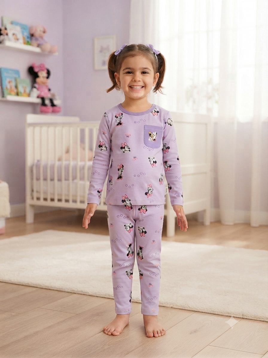 long sleeve cotton pajama mini mouse purple
