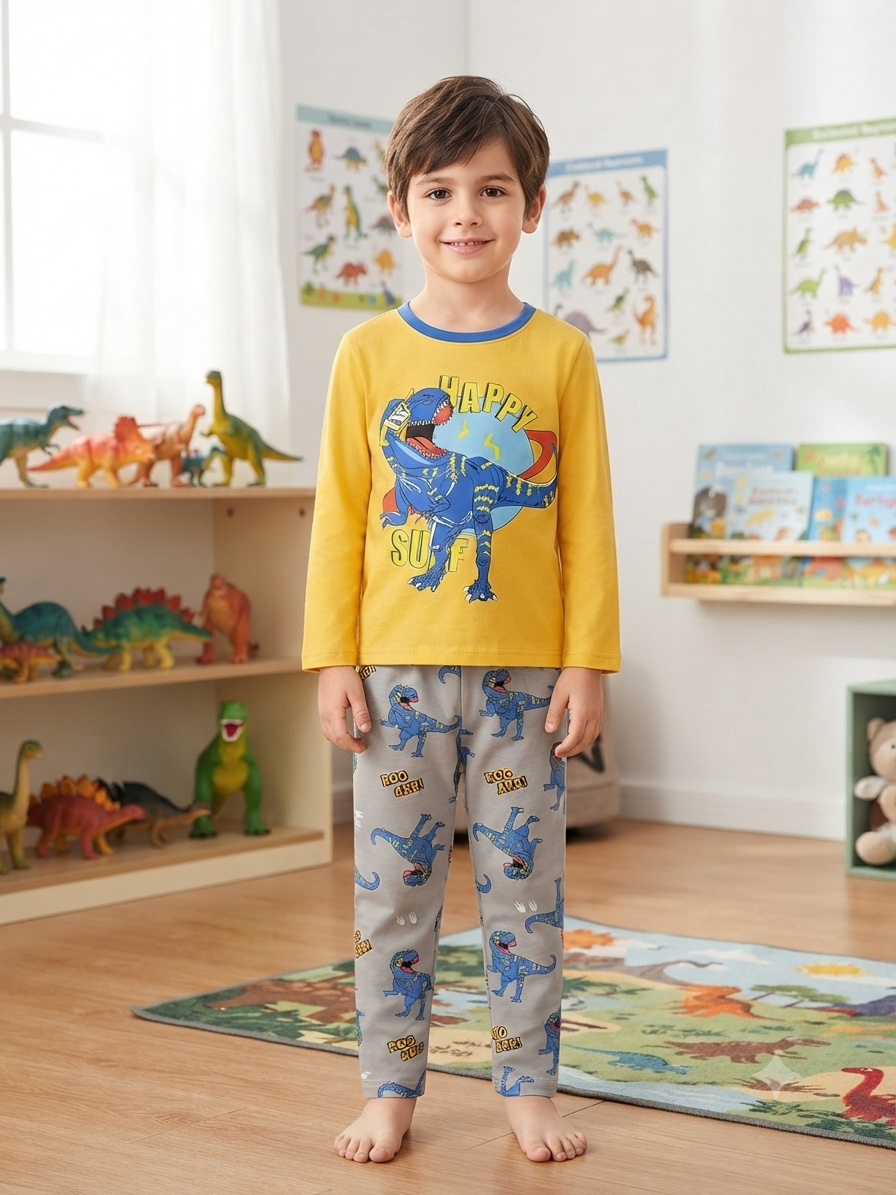 long sleeve cotton pajama dinosaur