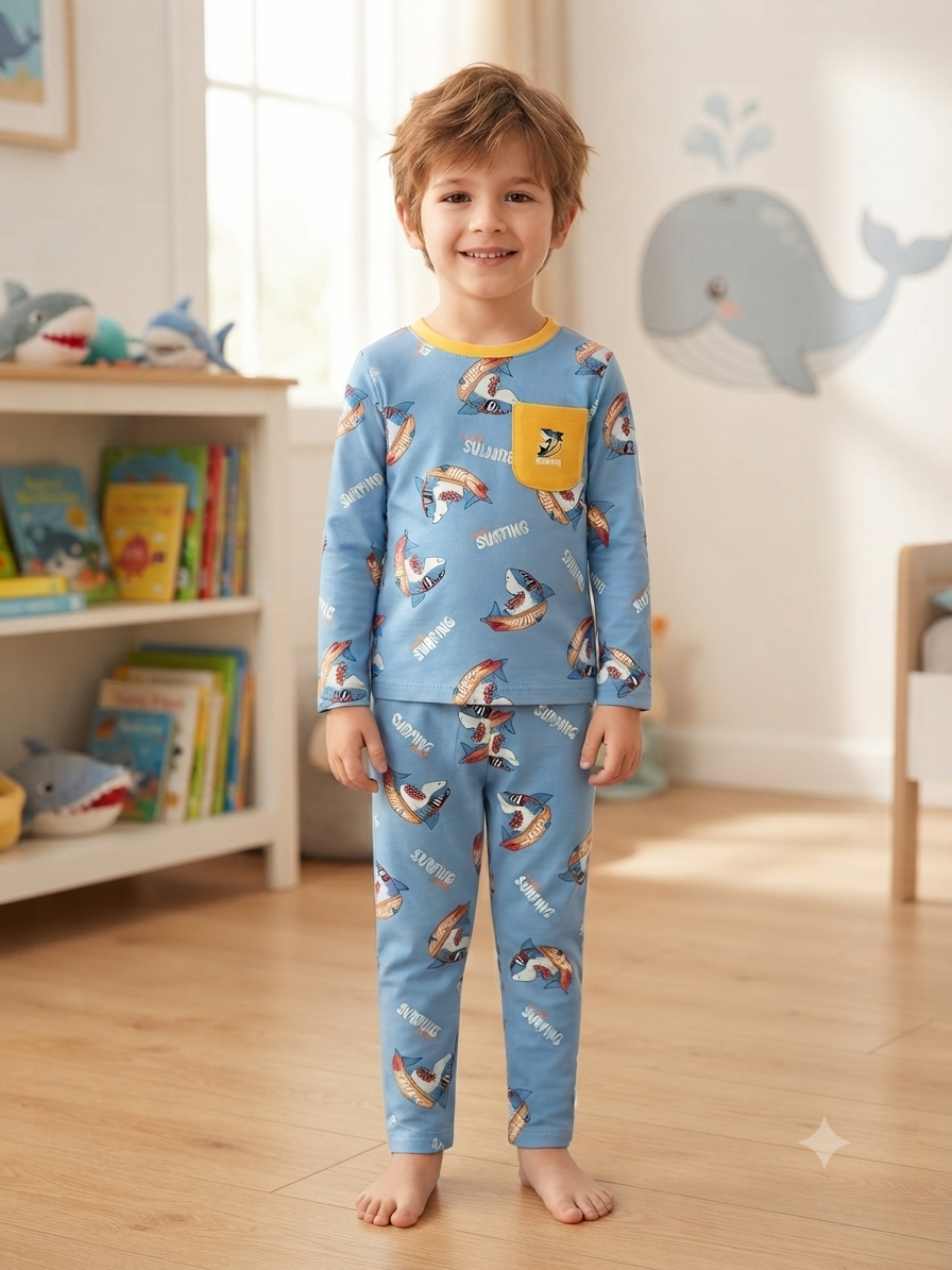 long sleeve cotton pajama  shark