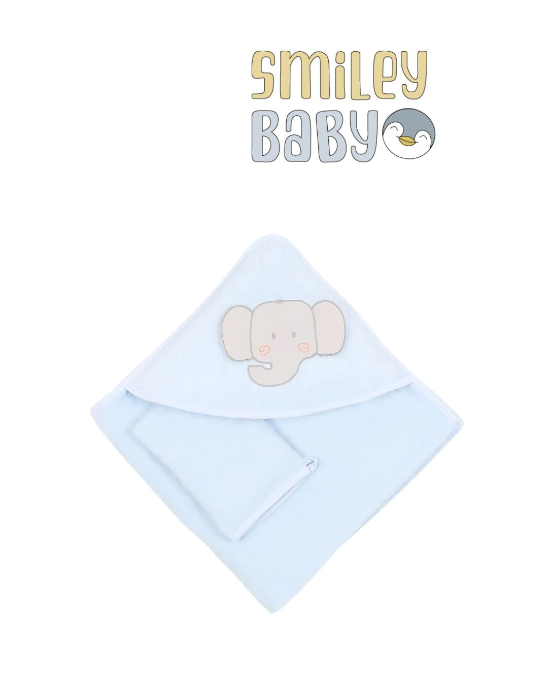 Baby Hooded Towel with loofah BLUE ELEPHANT